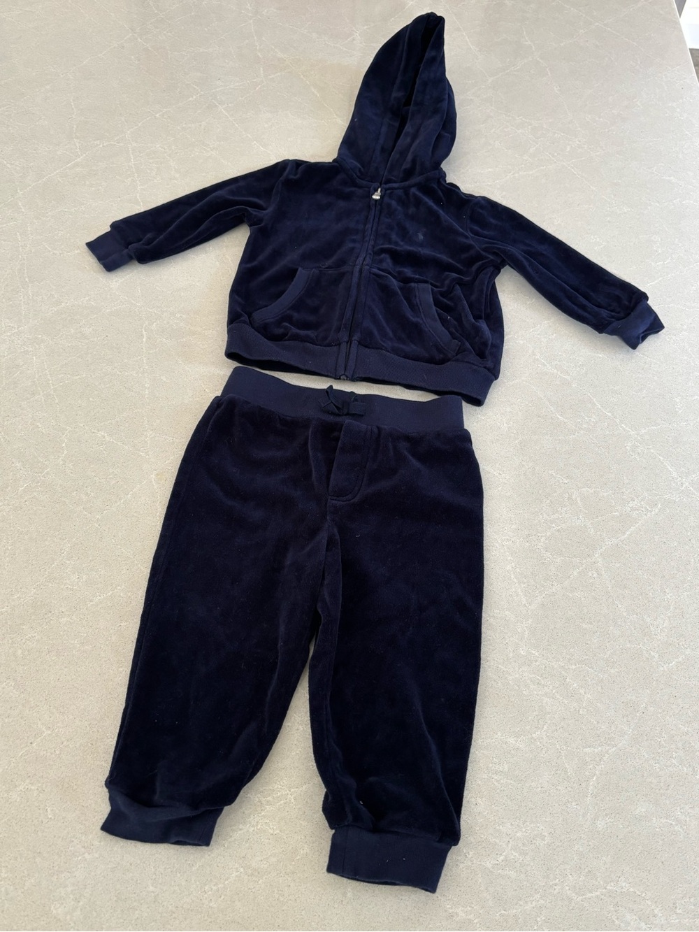 Ralph Lauren Infant Velour Tracksuit Set Navy Blue Hooded Jacket Pants 12M